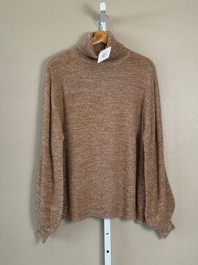 Color Alien Relaxed Marled Melange Bishop Puff Balloon Sleeve Turtleneck Sweater